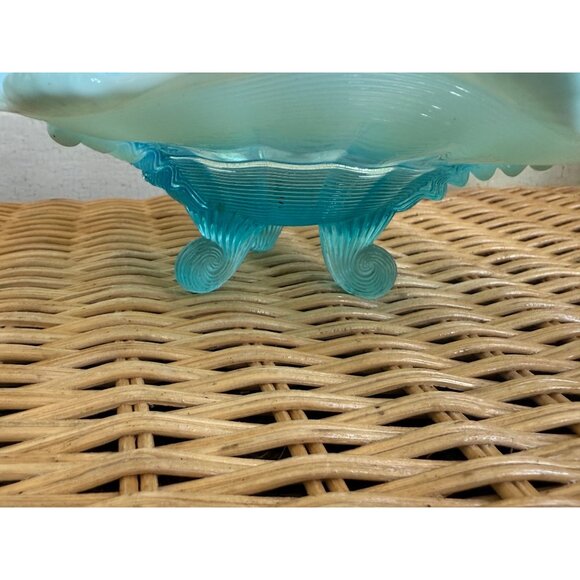 Vintage 50's Northwood Glass Klondyke Blue Opalescent Footed Candy/trinket Dish - Picture 8 of 9